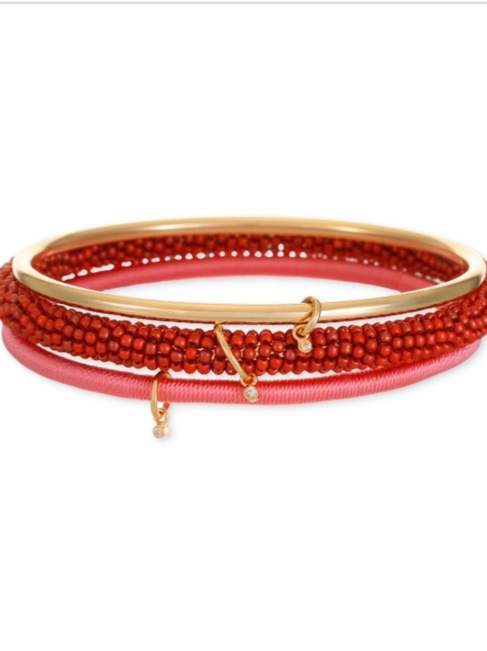 INC Gold-Tone 3-Pc. Set Pave Charm Seed Bead & Thread-Wrapped Bangle Bracelets